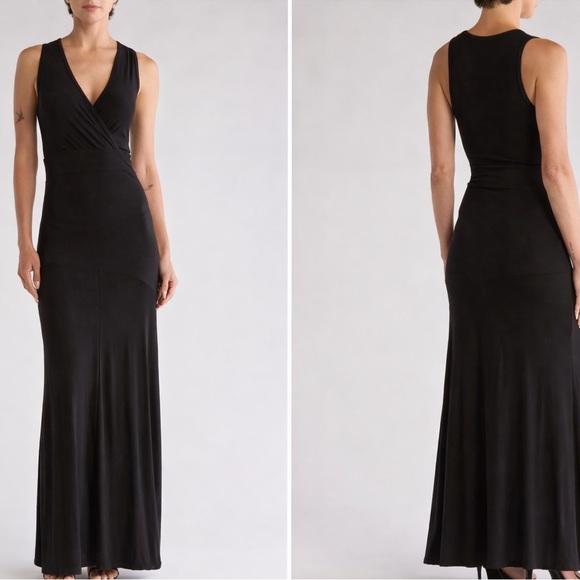 NWT Black Faux Wrap Maxi Dress XL GO COUTURE Draped modal Jersey Maxi - Picture 2 of 2